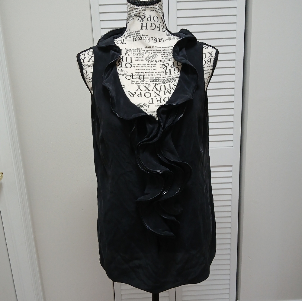MOSCHINO CHEAP AND CHIC Black Zipper Trimmed Ruffle Top